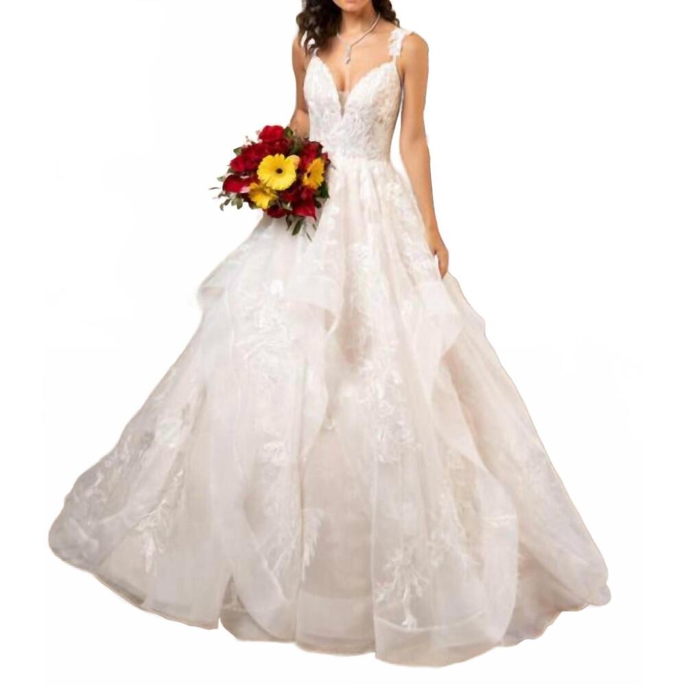 NEW KITTY CHEN COUTURE tara v-neck ball gown in ivory/toffee